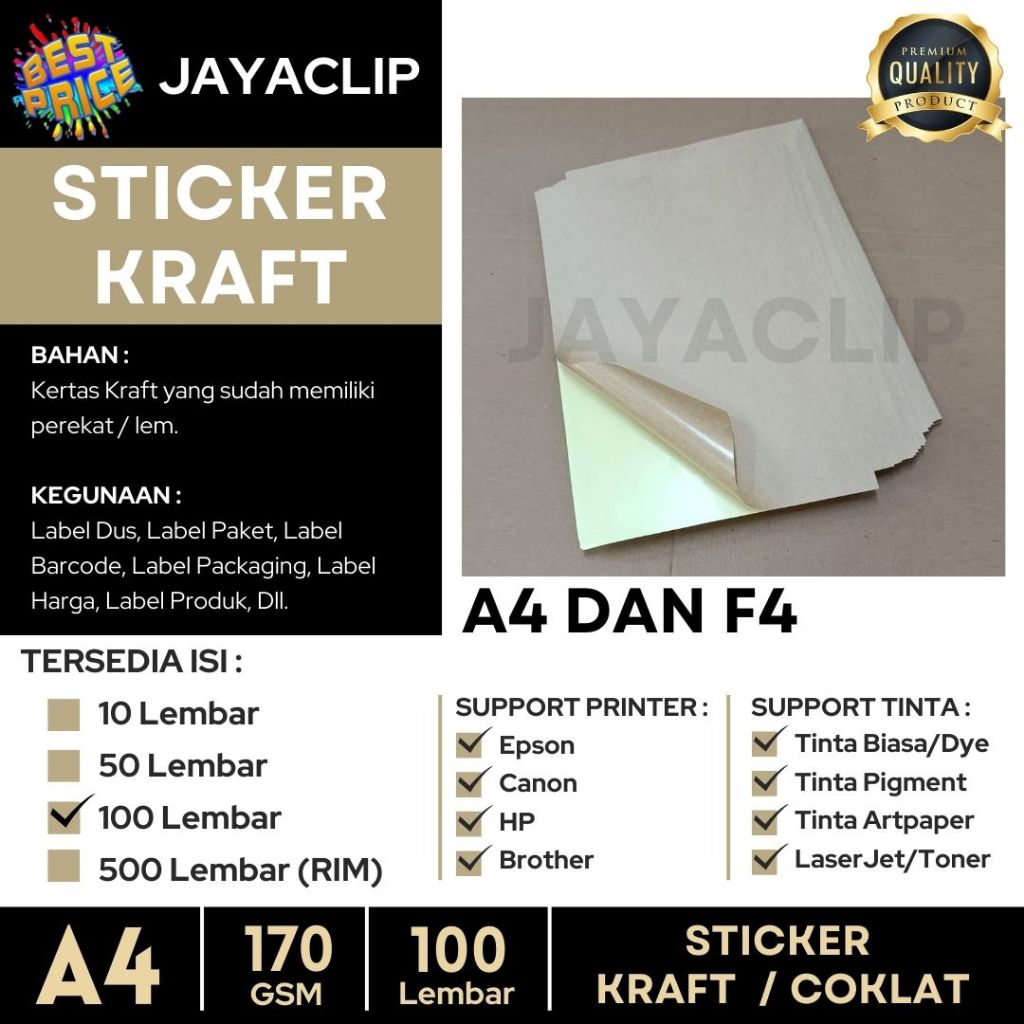 

Sticker Kraft A4 100 Lembar Warna Coklat Vintage Samson Isi 100 Lembar