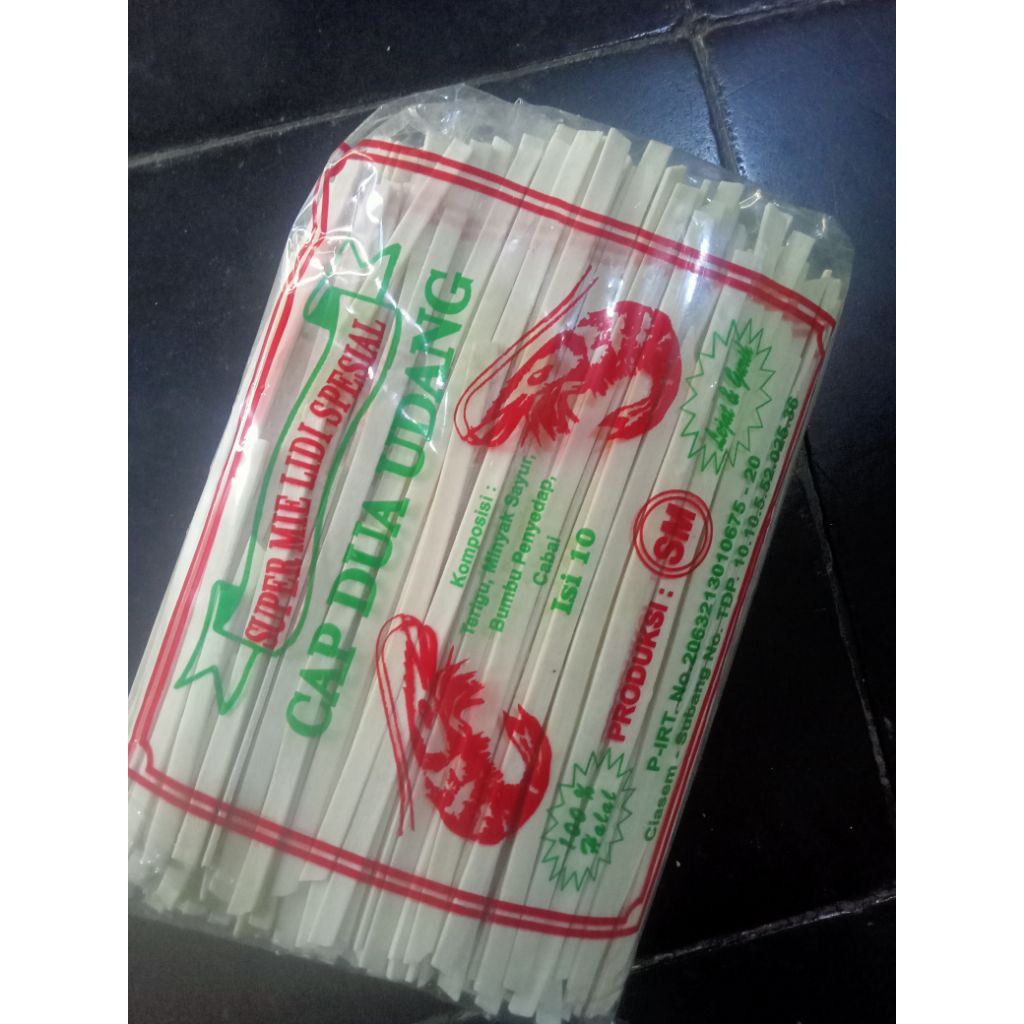 

Mie lidi gepeng cap dua udang/mie lidi