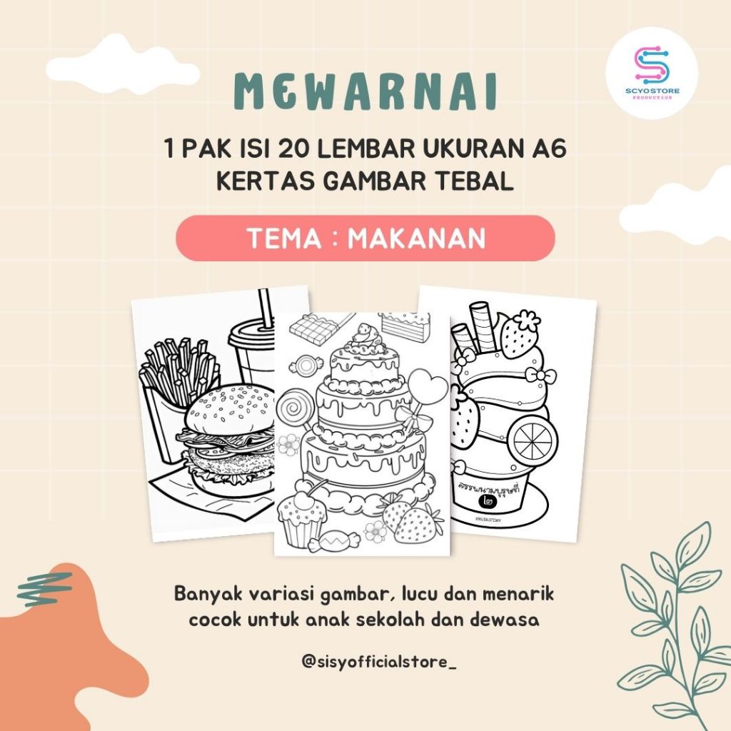 

KERTAS GAMBAR UNTUK ANAK TEMA MAKANAN – LEMBAR MEWARNAI A6