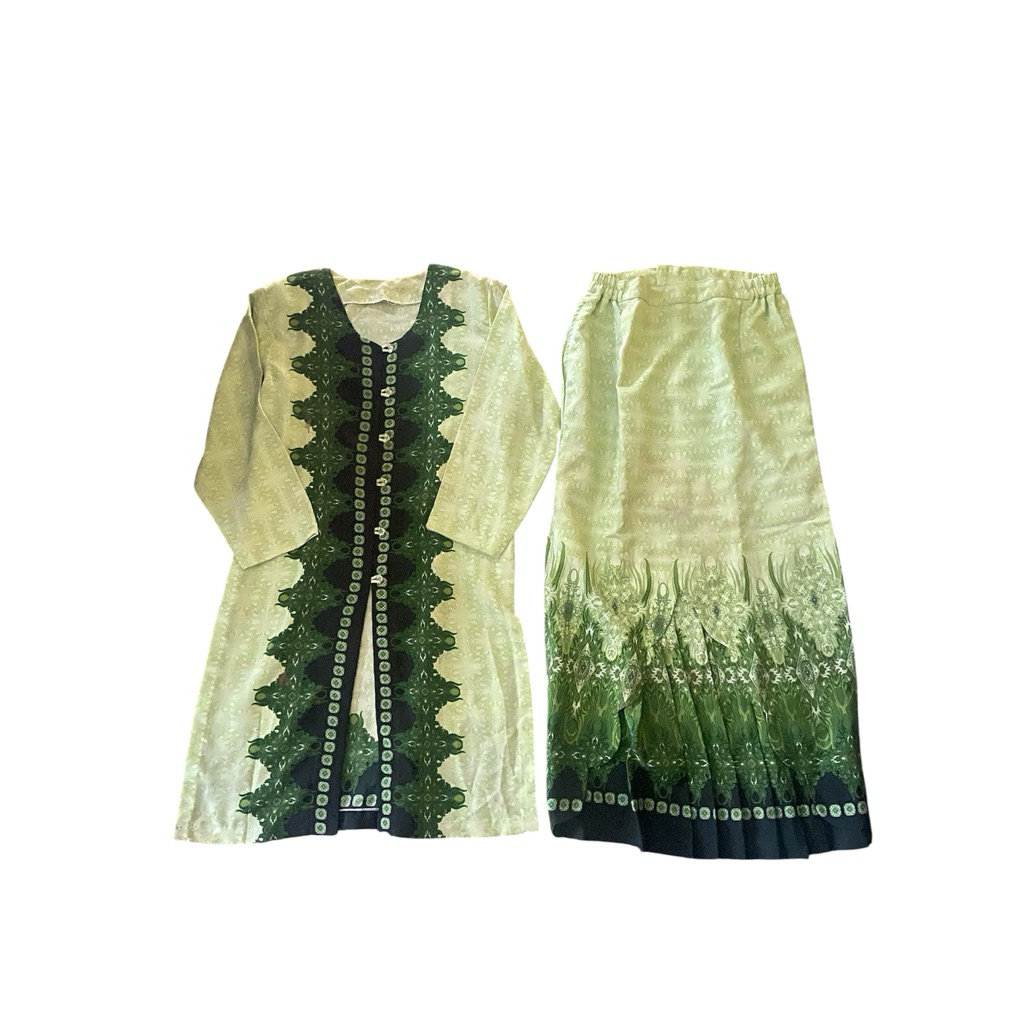 Pre❤️ setelan muslim batik go green wanita melayu tunik rok ruffle