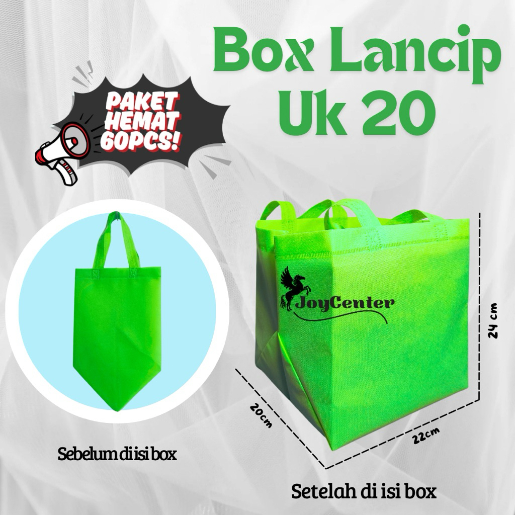 

(PAKET HEMAT 5 LUSIN / 60 BIJI) Tas Hajatan Spunbond Press Box Lancip Ukuran 20