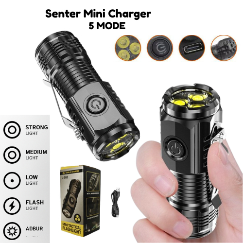 Senter LED Super Terang Senter LED Super Terang Jarak Jauh Center Mini Rechargeable | 3 Jenis Sumber