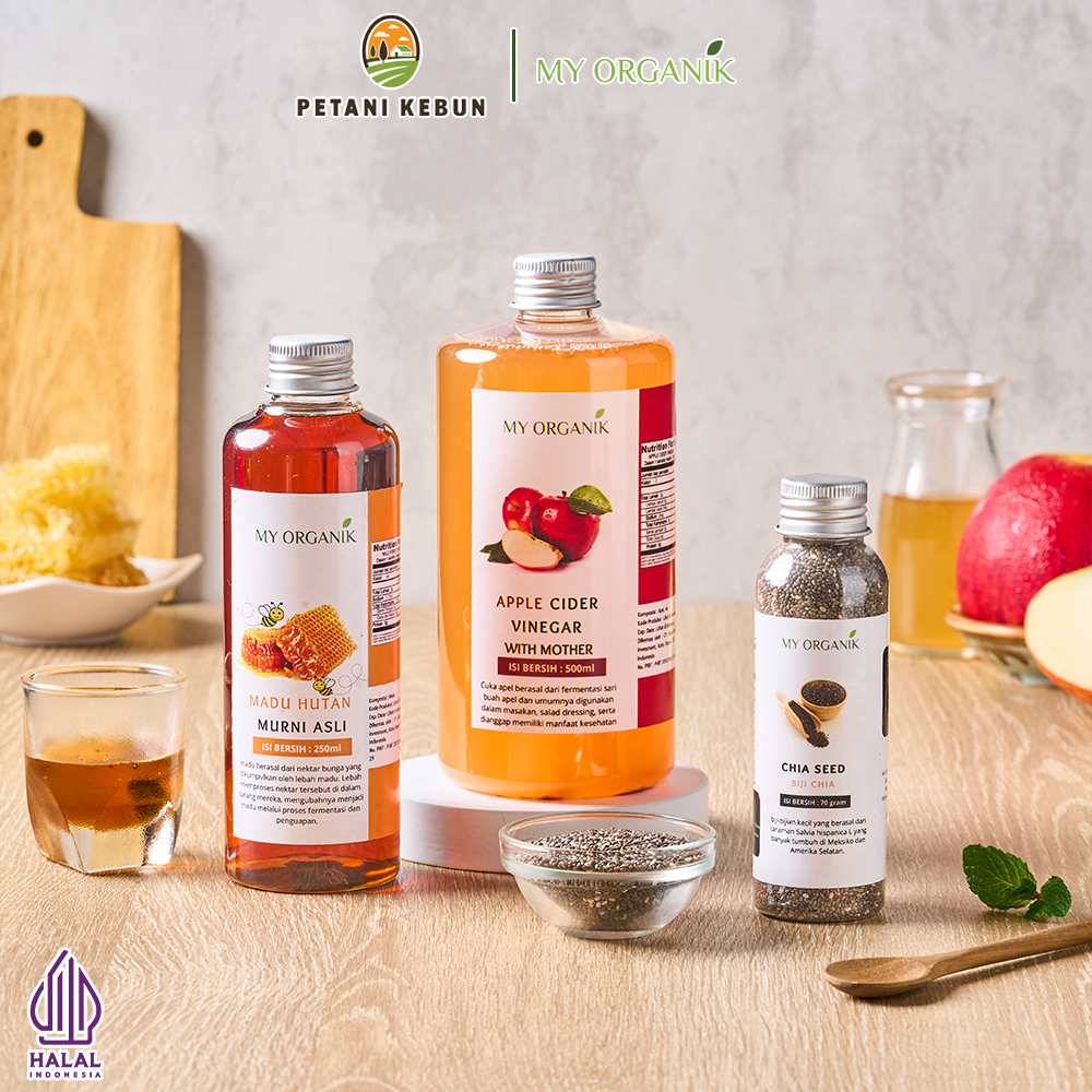 

My Organik Paket 3 in 1 Lebih Hemat Cuka Apel Apple Cider Vinegar With Mother Madu Hutan Chia Seed