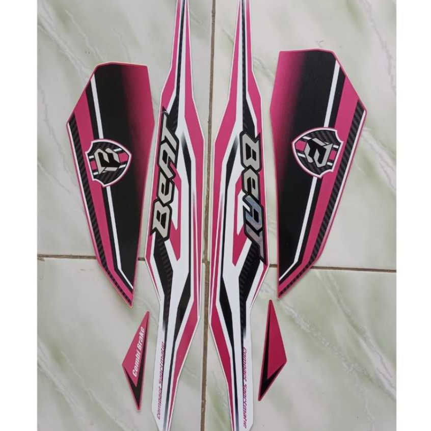 Sticker Striping Motor Honda Beat Iss 2019 Magenta Putih list body motor beat Iss 2019