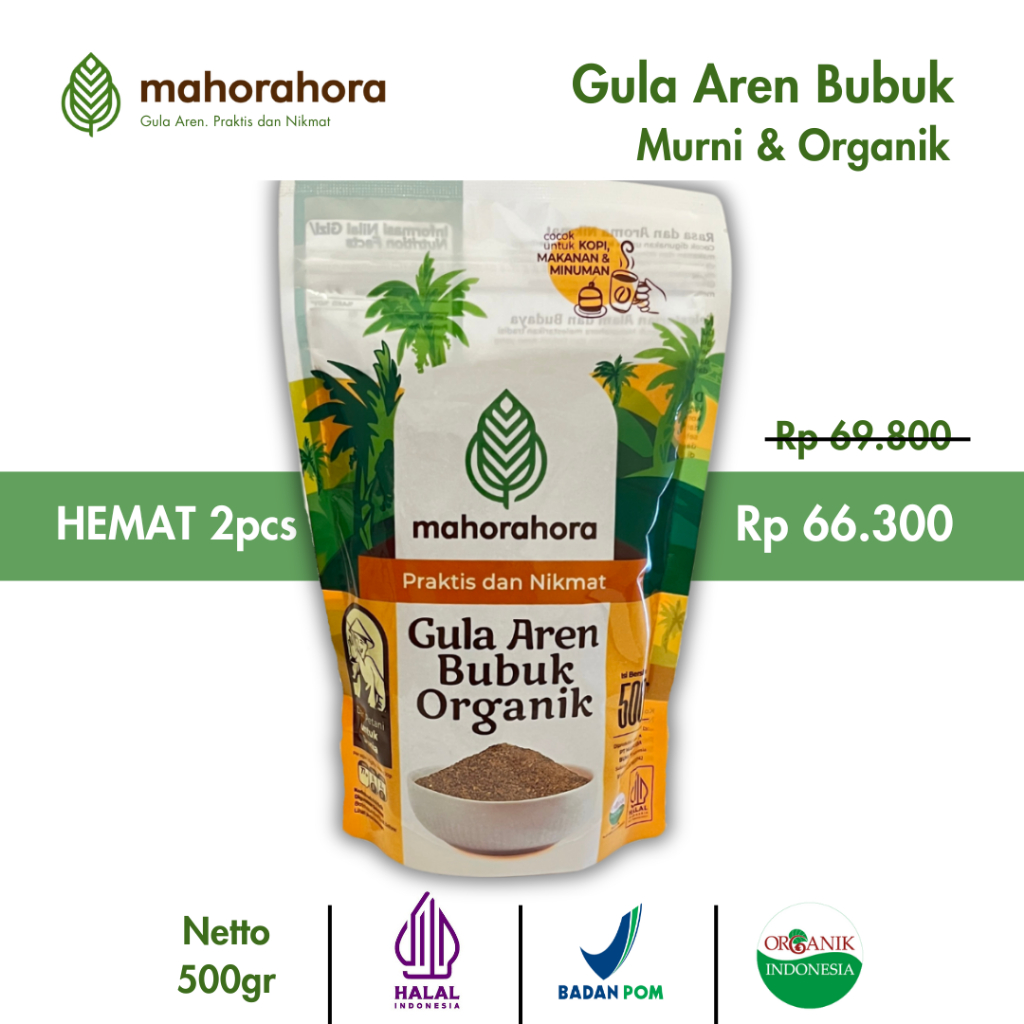 

Mahorahora Paket Hemat Gula Aren Bubuk Organik 500 gr, Premium dan Halal - 2 pcs