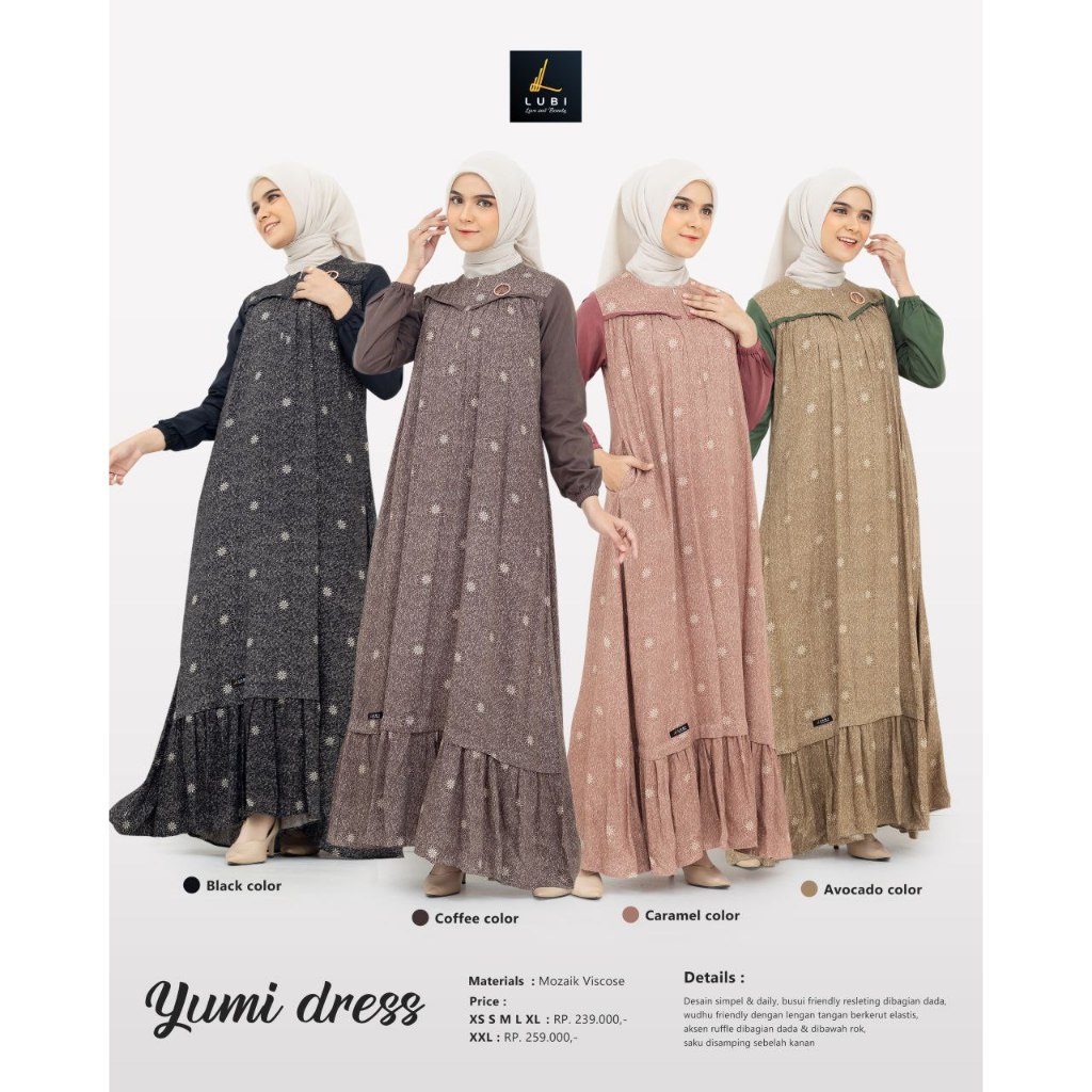 GAMIS YUMI DRESS BY LUBI FASHION - GAMIS DEWASA REMAJA MOTIF POLKADOT BUNGA BAHAN KATUN ADEM WARNA B