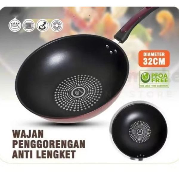 Wajan Penggorengan Anti Lengket Ukuran Diameter 32cm / Wajan Gagang Jumbo Diamond Wok Pan