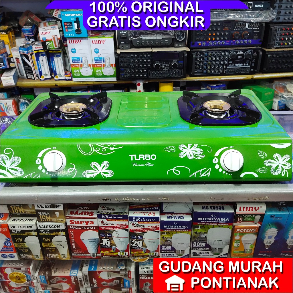 Kompor Gas TURBO 2 Tungku GS 2077 - SNI Si API BIRU Warna HIJAU