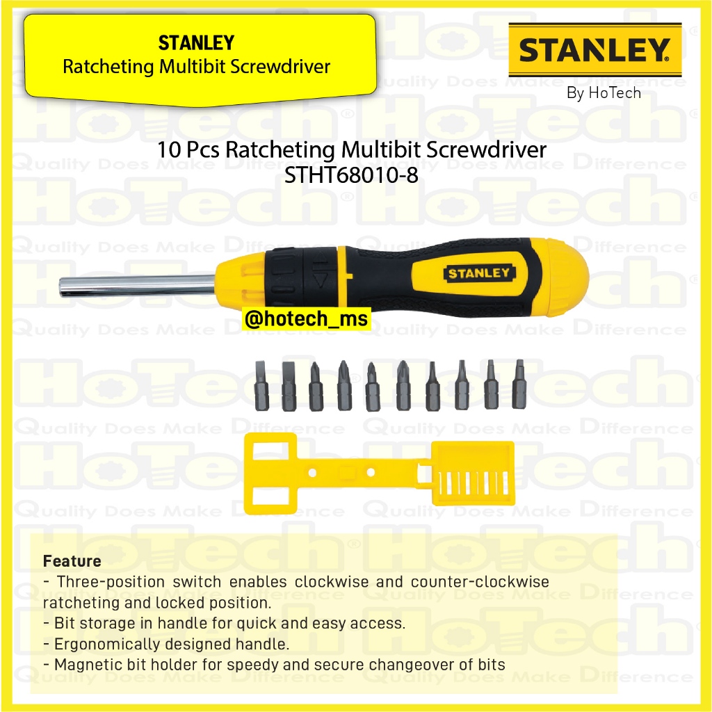 Stanley Obeng Ratchet 10 Pcs STHT68010-8 | Ratcheting Multibit Screwdriver