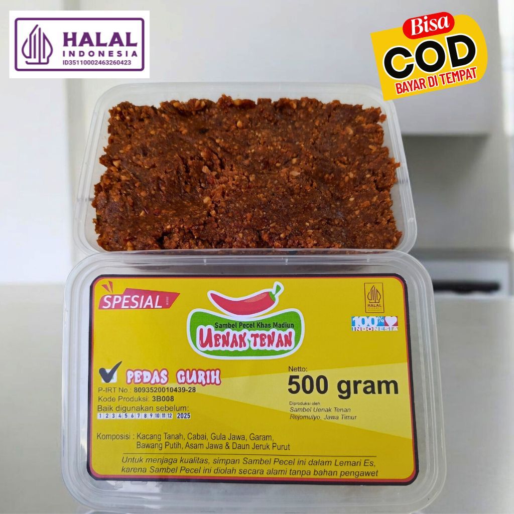 

Bumbu Pecel Sambel Kacang Khas Madiun Uenak Tenan Kemasan Mika 500 gram