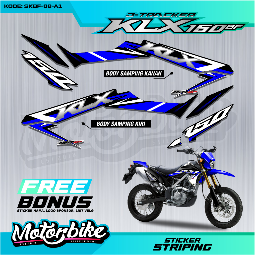 Stiker Motor KLX150 BF Striping Vinyl Motor Kawasaki KLX150 BF Tahun 2015 Body Samping kanan Kiri-SK