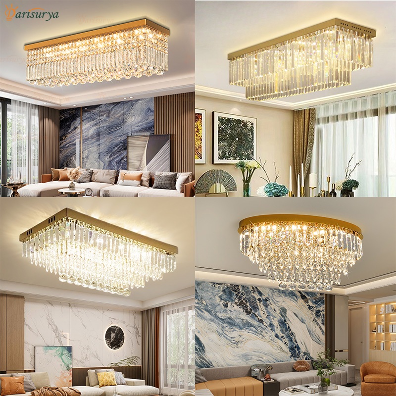 Lampu Gantung Kristal Ruang Tamu Mewah 50cm 3 warna Lampu Hias Gantung Ruang Makan/MiniBar AMG