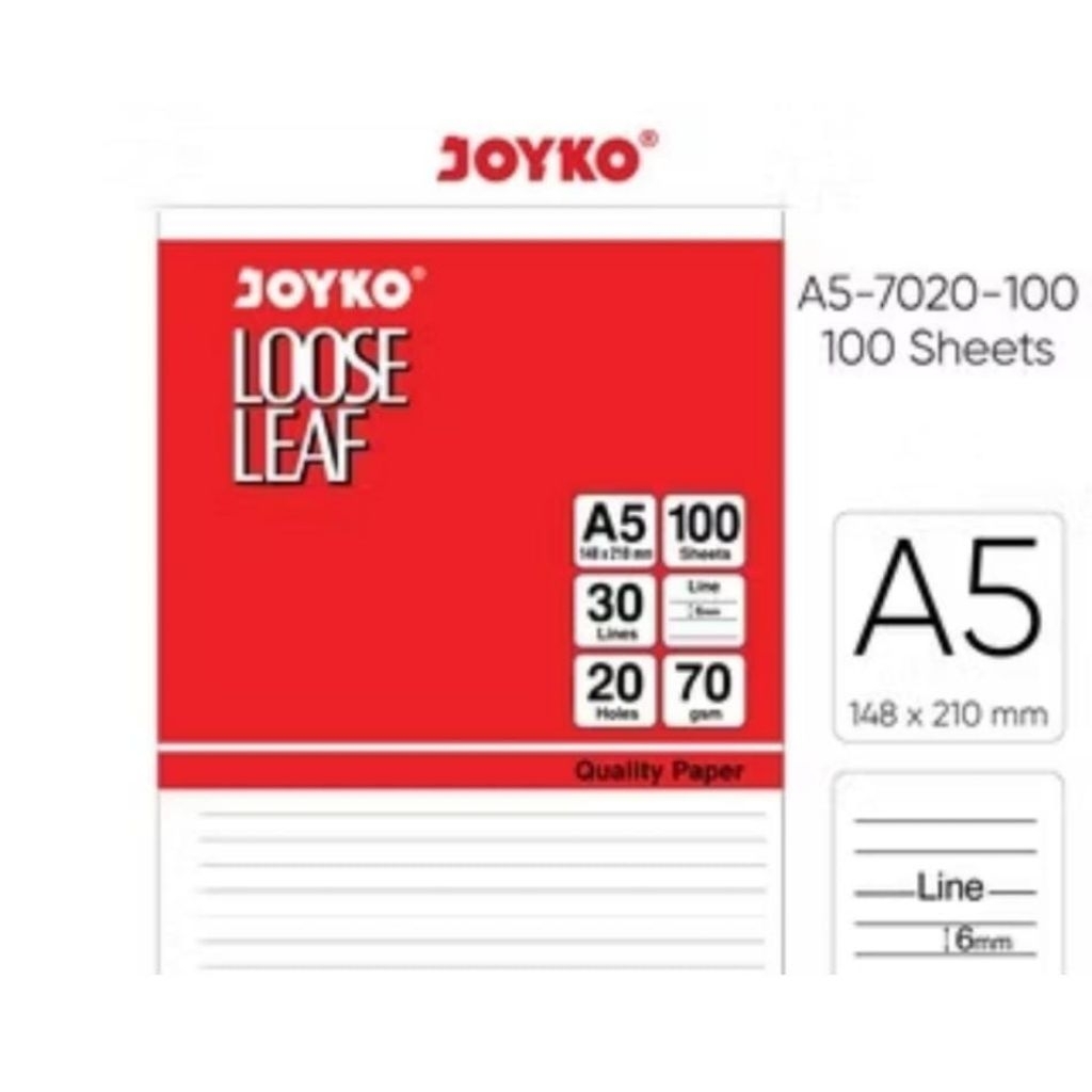

Loose leaf Kertas Isi File Joyko A5-100 Bergaris