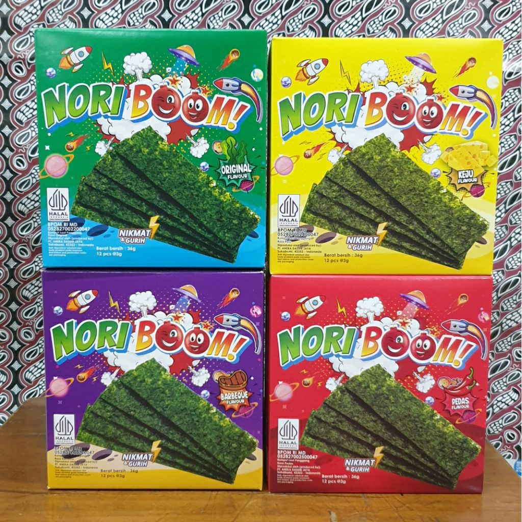 

Snack cemilan rumput laut merk Nori Boom!