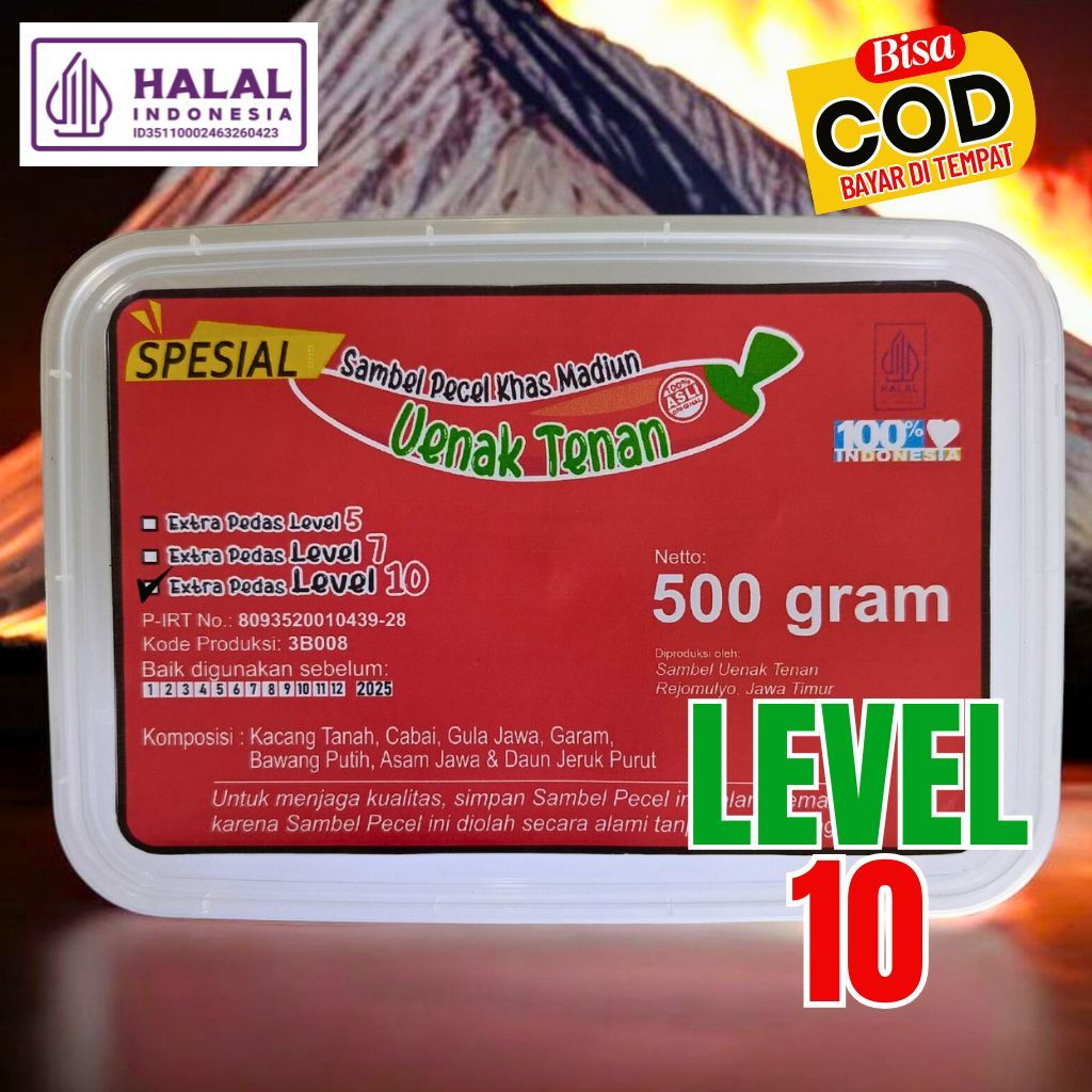 

Sambel Pecel Sambel Kacang Khas Madiun Uenak Tenan Kemasan Mika 500 gram Extra Pedas Level 5