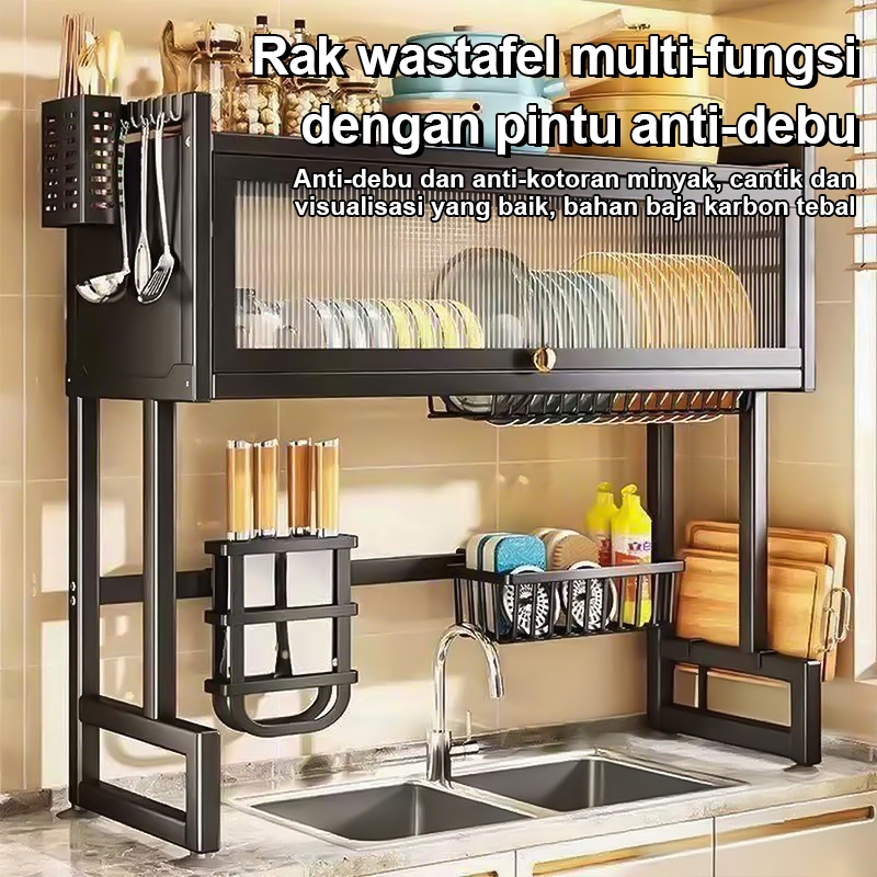 Rak Wastafel Cuci Piring Stainless Steel Tertutup Rak Piring Wastafel Cucian Piring