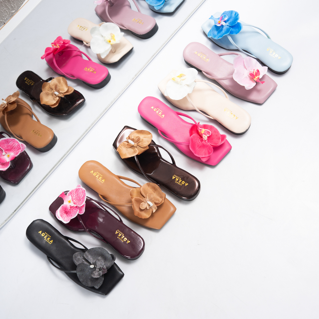 ADK SHOES sandal bunga anggrek capit satu empuk alas karet Wanita Sendal Perempuan