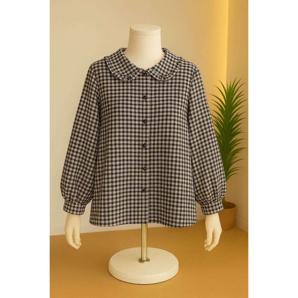 KEMEJA WANITA BLOUSE FLANEL MOCCA