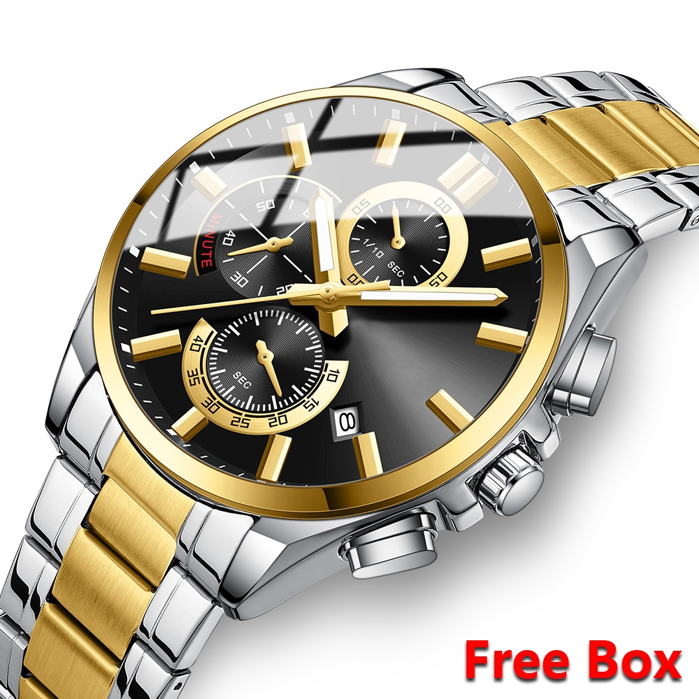 CRRJU Jam Tangan Pria Luxury Stainless Steel Sport Chronograph Aktif  Quartz Original Anti Air Watch