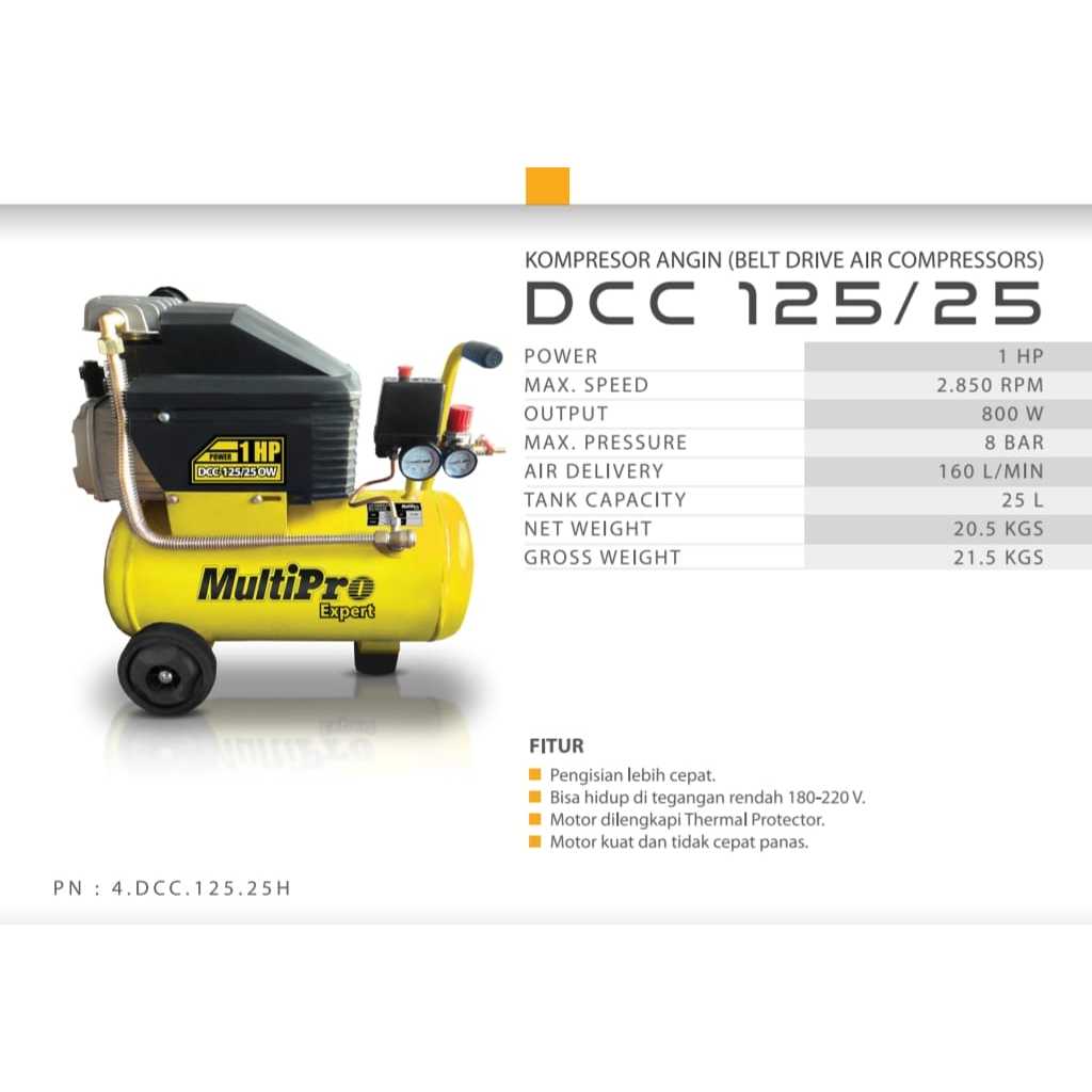 Mesin Kompresor Angin Listrik MultiPro 1HP 25L 1 Phase (Pakai Oli)