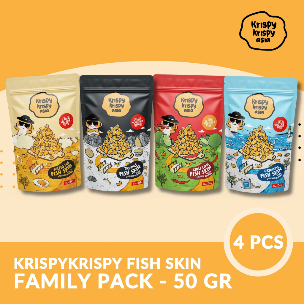 

Kerupuk Kulit Ikan Family Pack 4 Pcs Salted Egg, Truffle, Chili Lime, dan Original Fish Skin Krispy Krispy Asia - Premium HALAL
