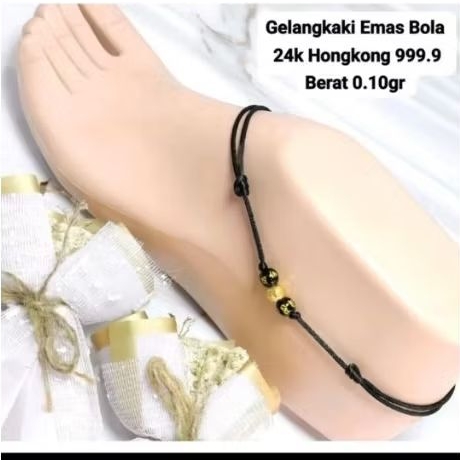 Gelang Kaki Emas Asli Bola Koin 24k Hongkong 999.9 Tali