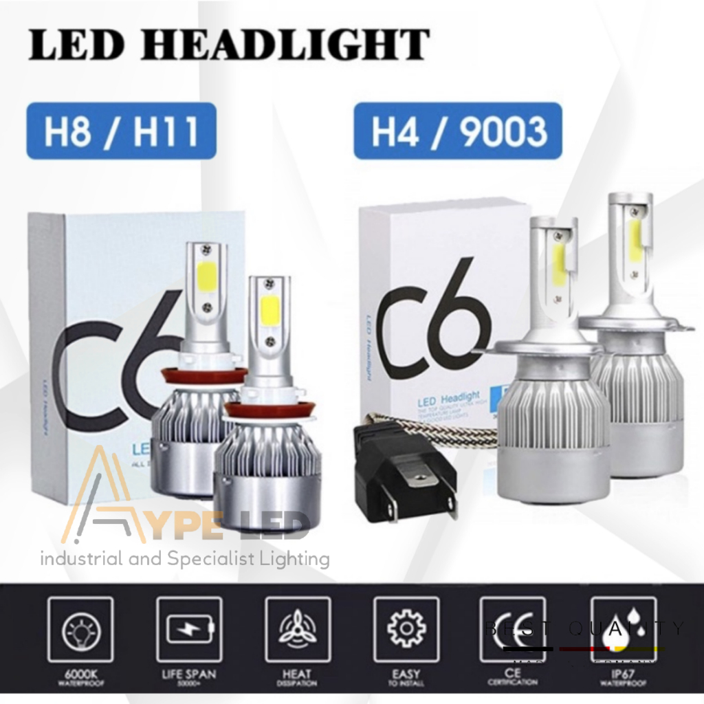 Lampu LED Utama Depan Mobil Headlight Headlamp C6 H11 H4 Silver 36 Watt Ada Kipas Pendingin