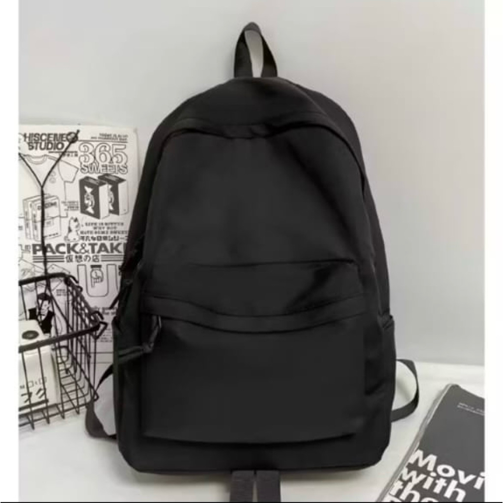 COD] Ransel Polos Wanita Pria Tas Sekolah Warna Hitam Polos Tas Sekolah SMA SMP HokiOfficial  Warna