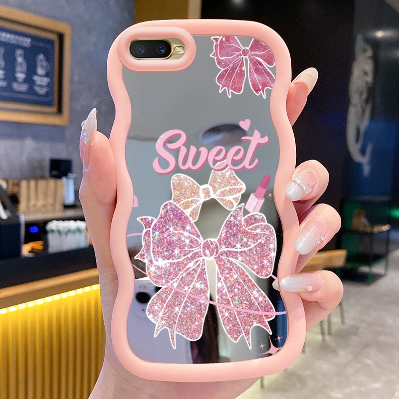 Casing Untuk OPPO A5 A3s A12E Realme C1 Case Casing Kupu-kupu Hitam Ponsel Tepi Gelombang Cermin Sil