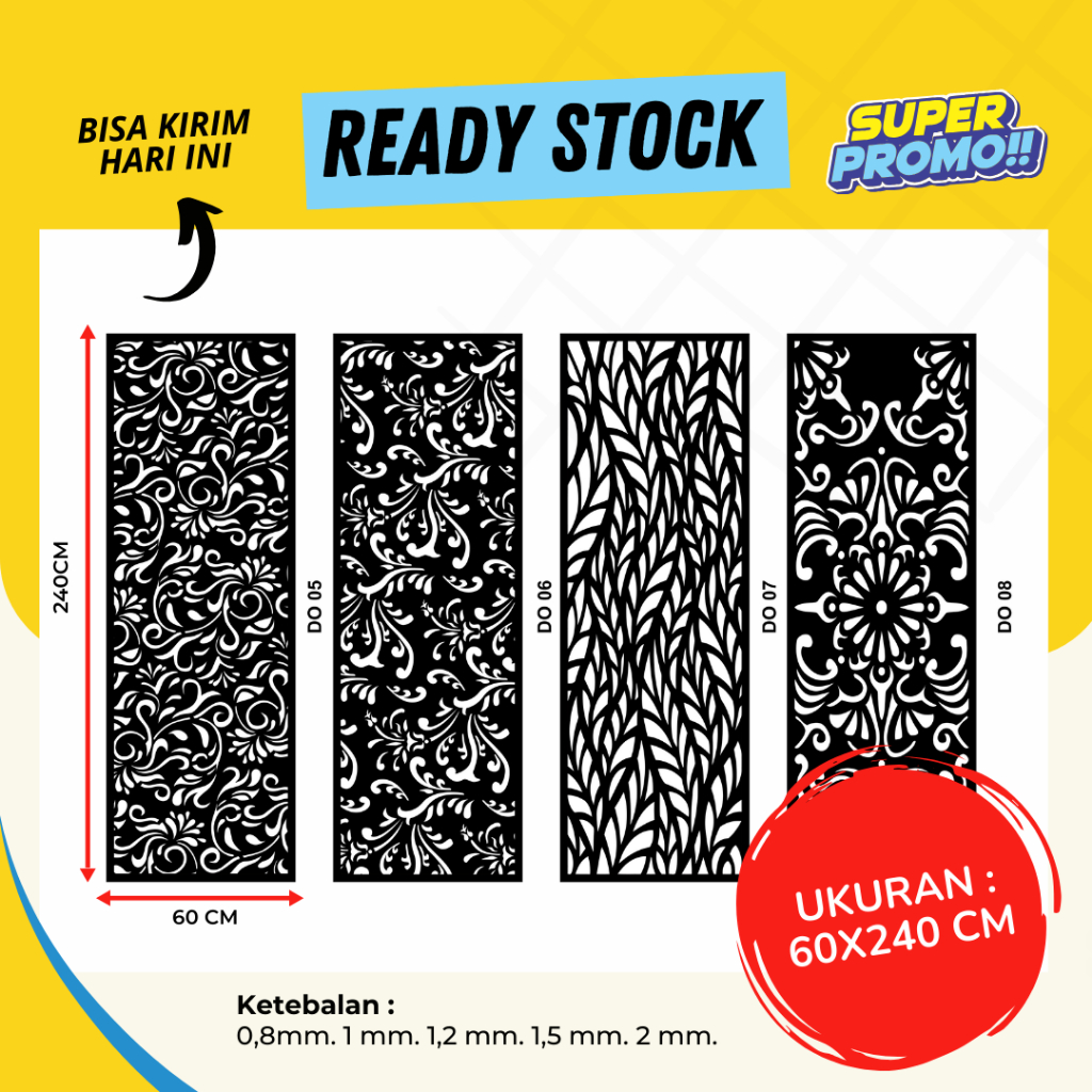 Ornamen Plat Besi Laser Cutting Ukuran 60x240 cm 2mm| Dekorasi Dinding / Pagar / Laser Ornamen