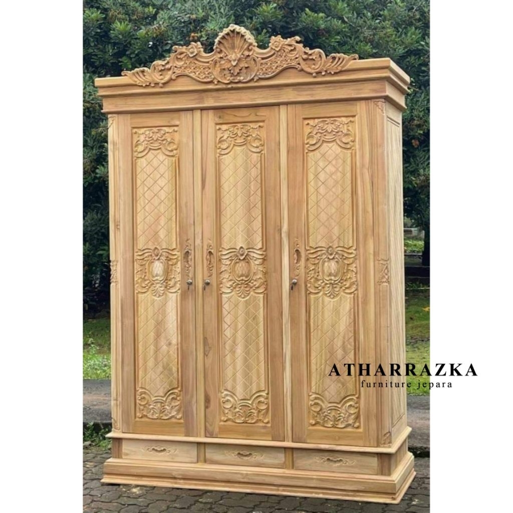 almari pakaian jati 3pintu ukir_almari jati asli jepara_lemari pakaian kayu jati pintu3 ukir