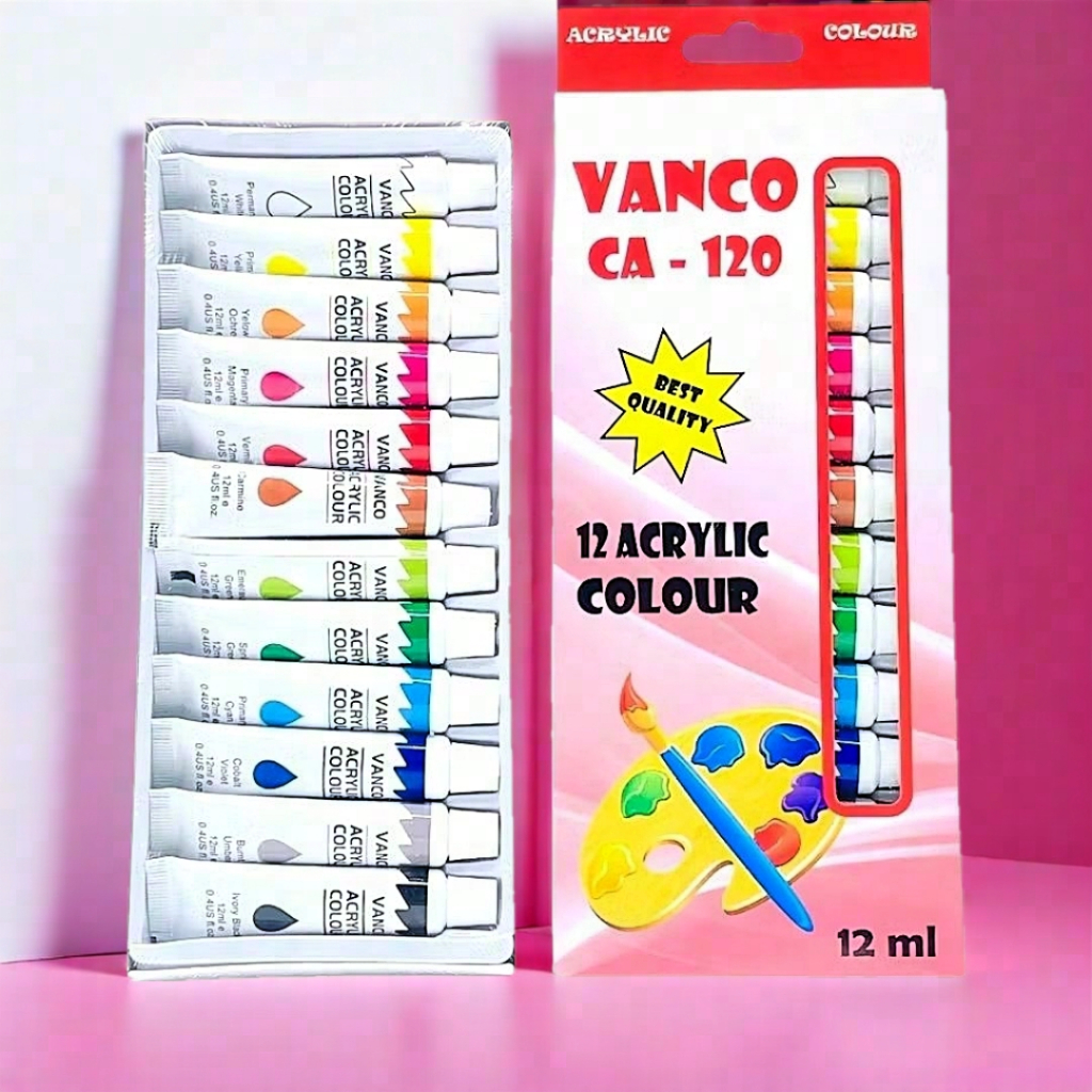 

Cat Akrilik 12 Warna Vanco CA-140 | Acrylic Paint 9ml Tube Set Lukis Kanvas