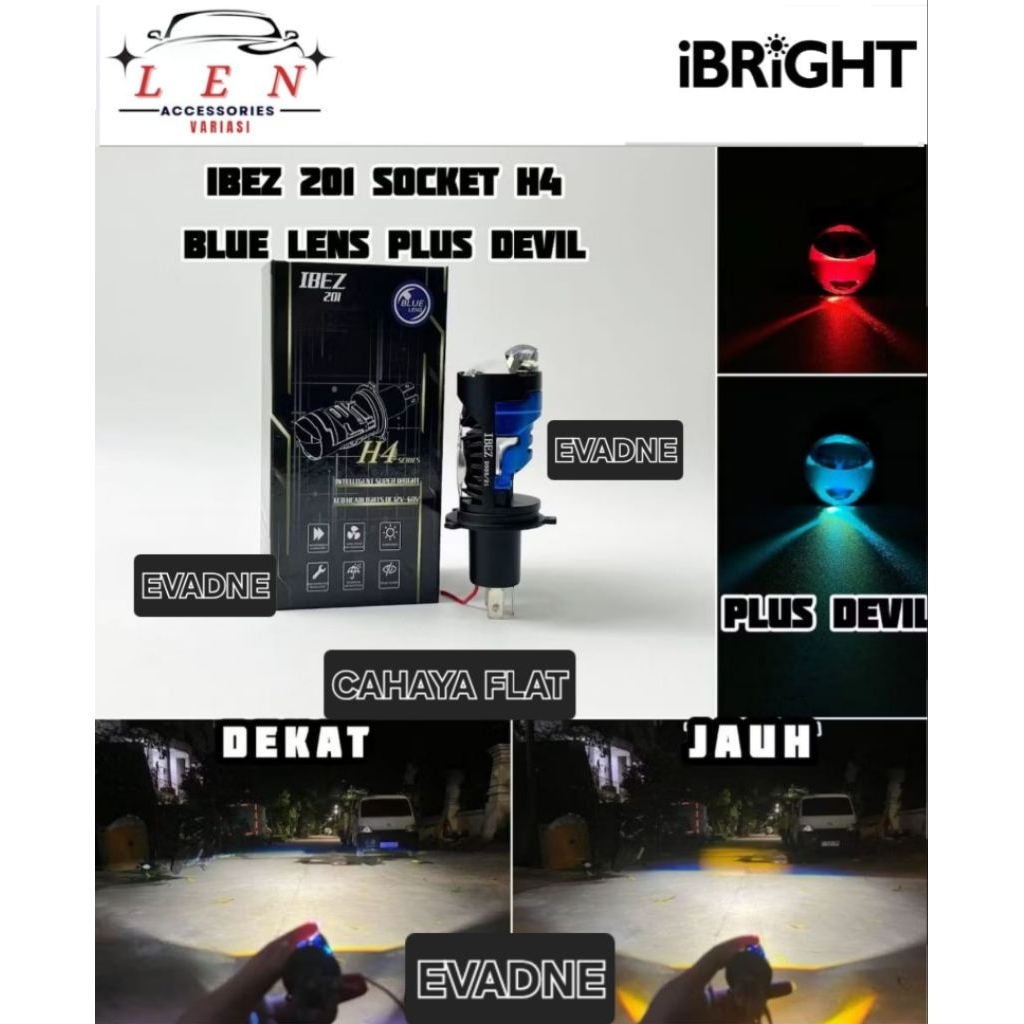 LAMPU LED H4 IBRIGHT IBEZ 201 BLUE LENS + KIPAS PENDINGIN