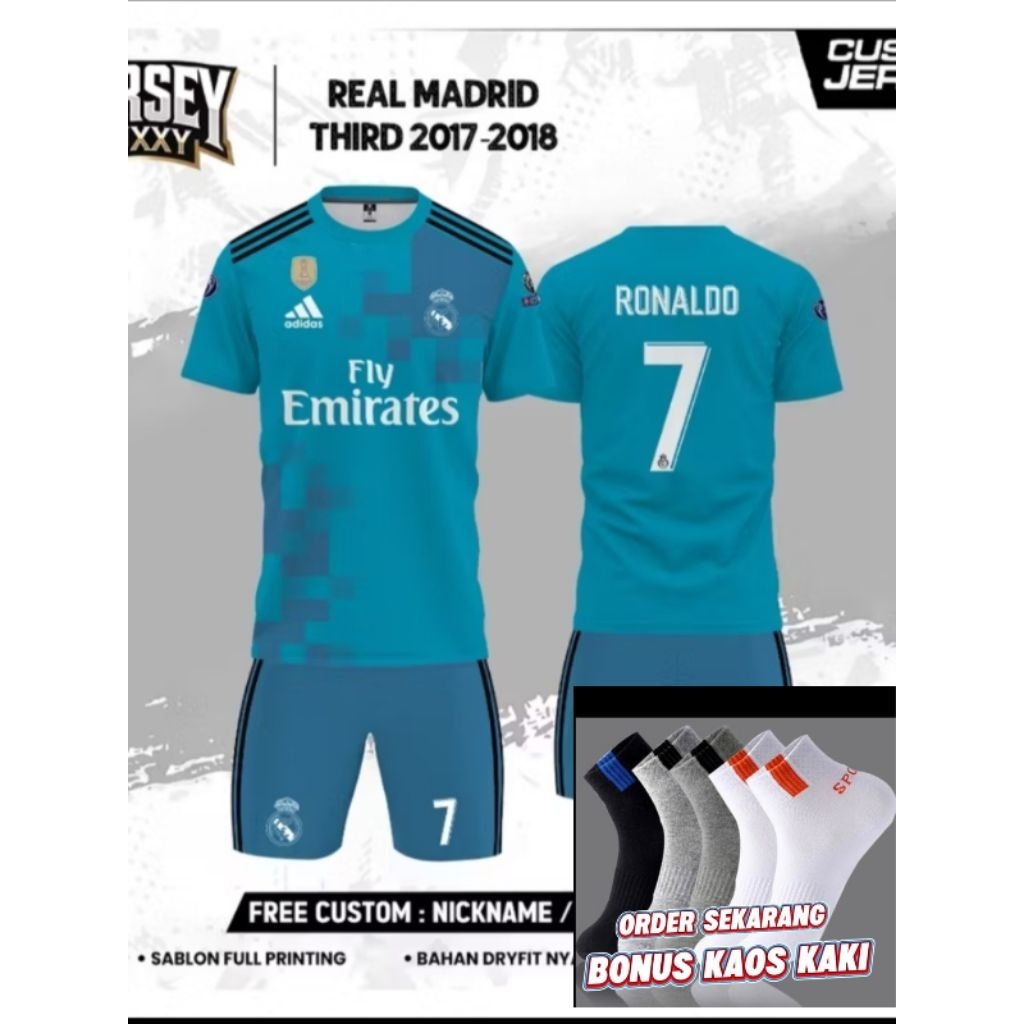 Pusat Jersey Sepak Bola REAL MADRID THIRD 2017-2018 Free Costum Nama dan Nomor Untuk Dewasa Dan Anak
