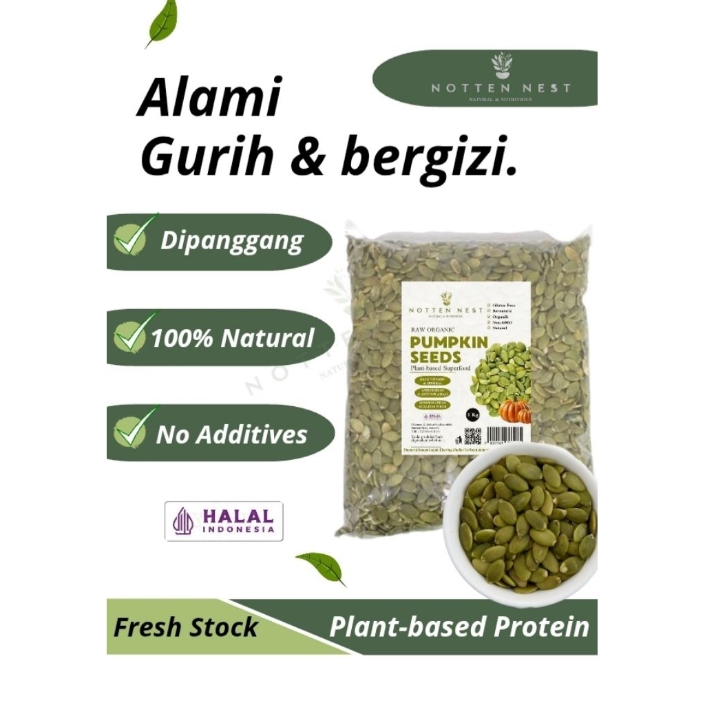 

Biji Labu Kupas Panggang 100gr – Organic Roasted Pumpkin Seed Gurih Renyah | Snack Anak Sehat- Topping Granola Salad,Smoothie Bowl,biji labu siap makan