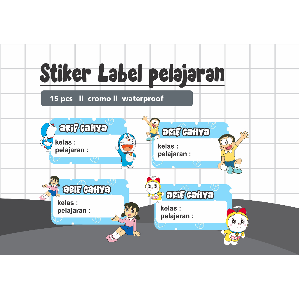 

stiker pelajaran tema doraemon - isi 15 pcs sticker lebel nama anak custom lebel pelajaran pensil buku ATK