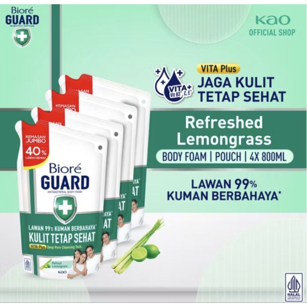 Biore Guard Refreshed Lemongrass / Lively Refresh Isi Ulang 800ml four pack (AD's Shop)Sabun mandi c