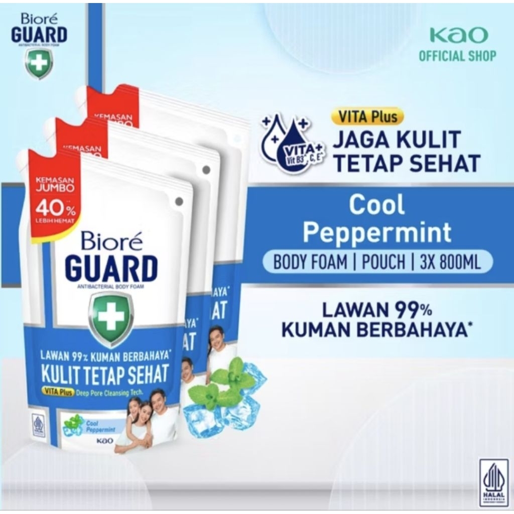 Biore Guard Cool Peppermint / Energetic Cool Isi Ulang 800ml triple pack (AD's Shop) Sabun mandi cai