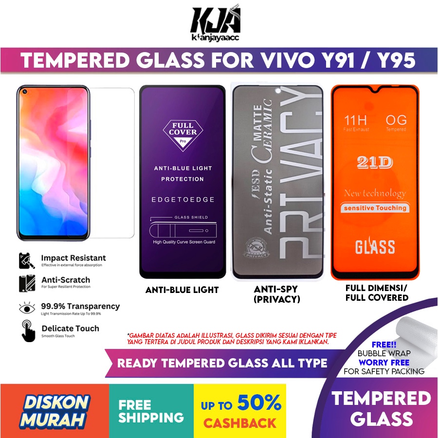 ❤️ Tempered Glass ❤️ Vivo Y91 / Y95 1816, 1817, 1820, 1811 Anti Gores Kaca Handphone Temper Glas Tg