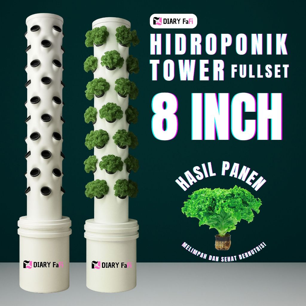 HIDROPONIK TOWER 8 INCH | HIDROPONIK SET LENGKAP | HIDROPONIK VERTIKAL | ECO TOWER