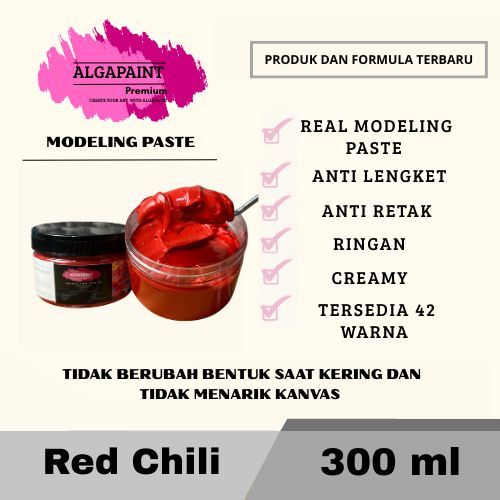 

Algapaint premium modeling paste RED CHILI/ sculpture / impasto /teksture art / tekstur / lukisan aesthetic / cat akrilik /painting / relief /water base