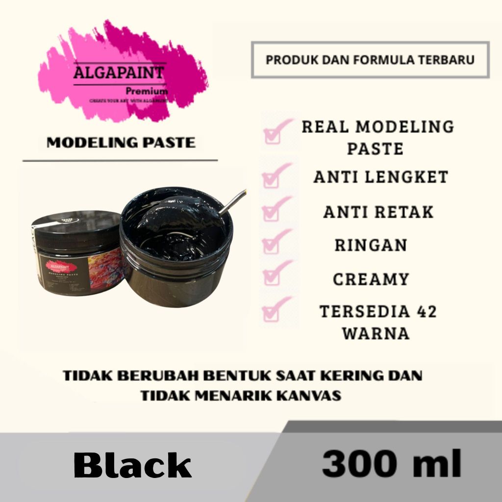 

Algapaint premium modeling paste BLACK / sculpture / impasto /teksture art / tekstur / lukisan aesthetic / cat akrilik /painting / relief /water base