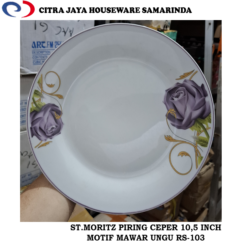 Piring MAKAN CEPER 10,5 INCH (6 PCS / 12 PCS) ST.MORITZ RS-103 MOTIF KBG MAWAR UNGU