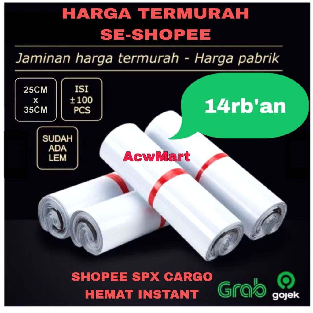 POLYMAILER ± 100PCS 25x35CM PUTIH PLASTIK POLYMAILER WHITE