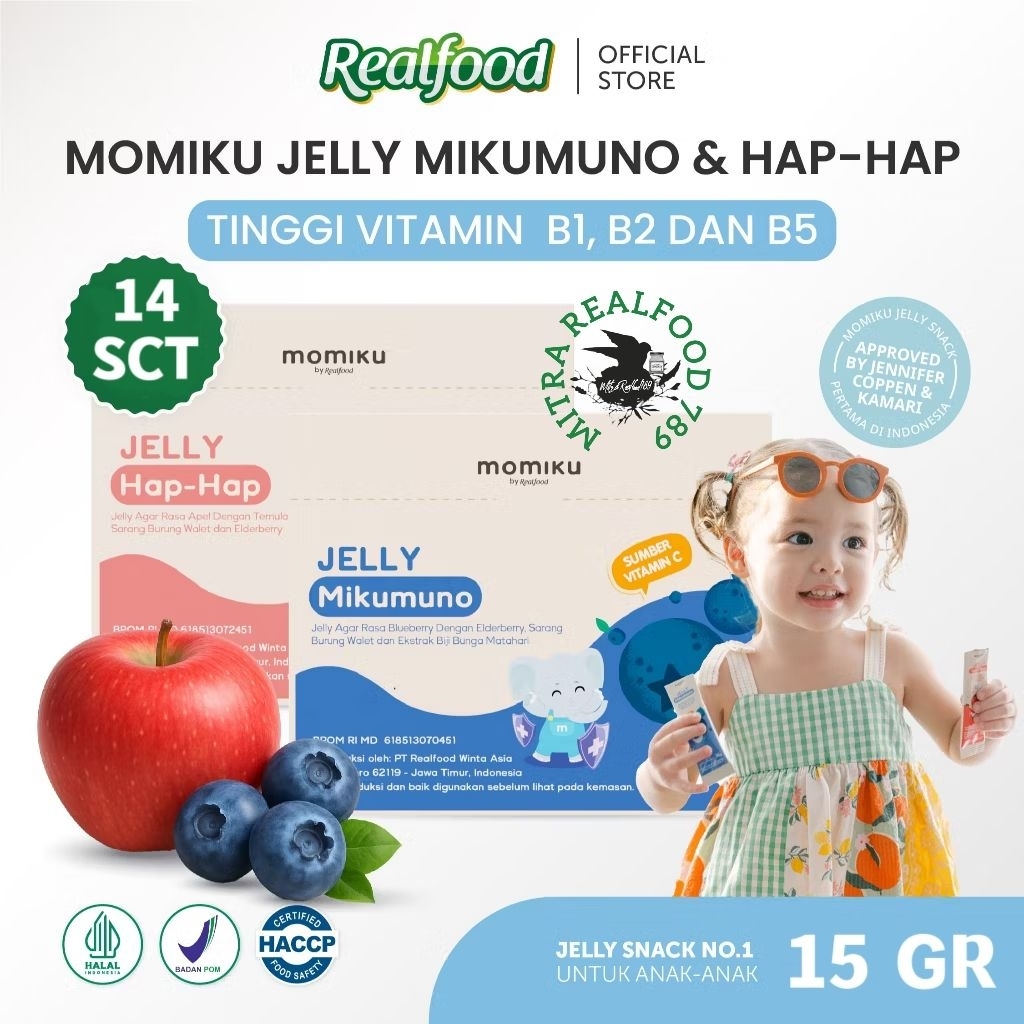 

Realfood Momiku Jelly Hap Hap & Jelly Mikumuno 14 Sct ( Cemilan Sehat Buat Si Kecil Dengan Formulasi Buah Dan Sarang Burung Walet )