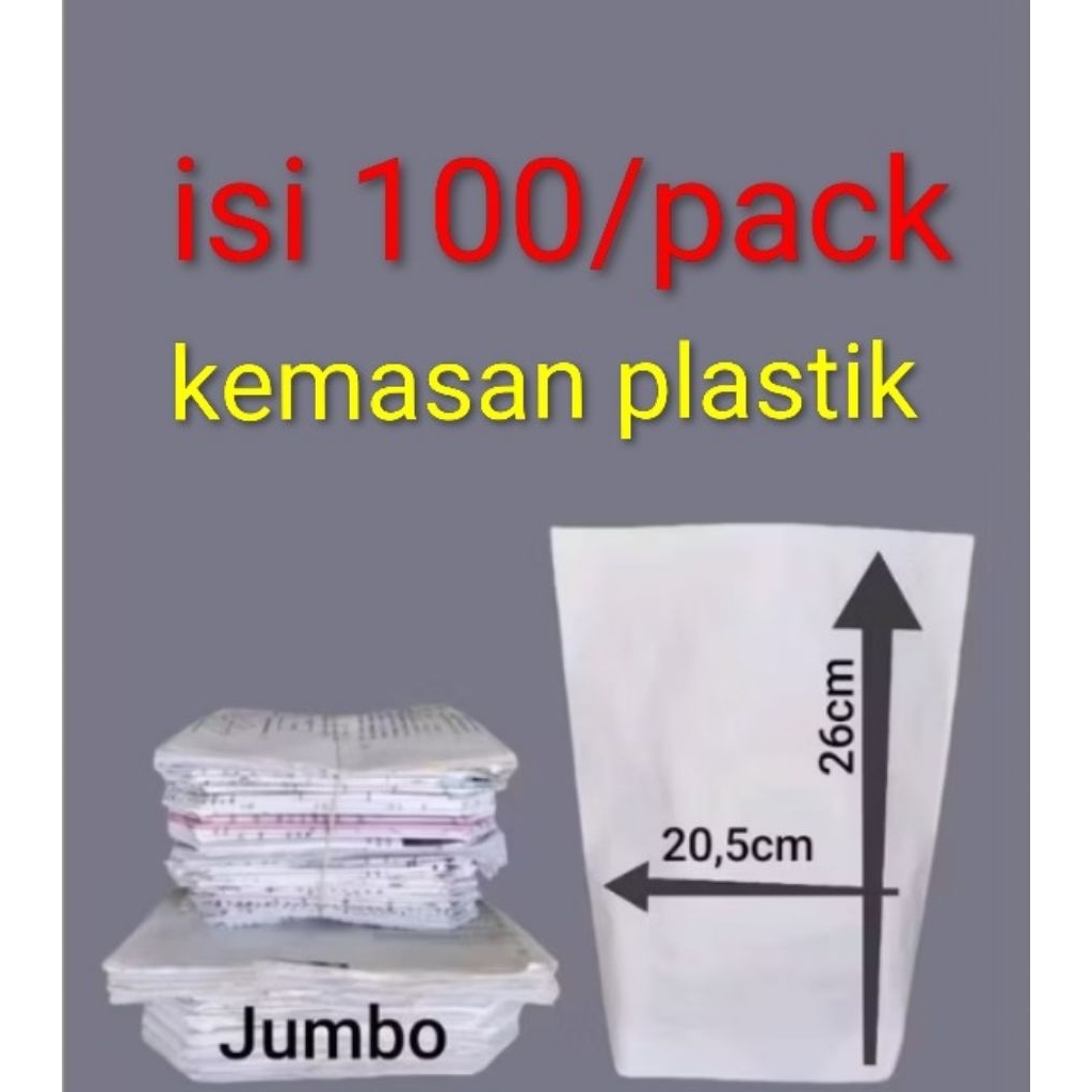 

kertas kantong gorengan jumbo ukuran 20x25 harga isi 100 lembar /kemasan plastik