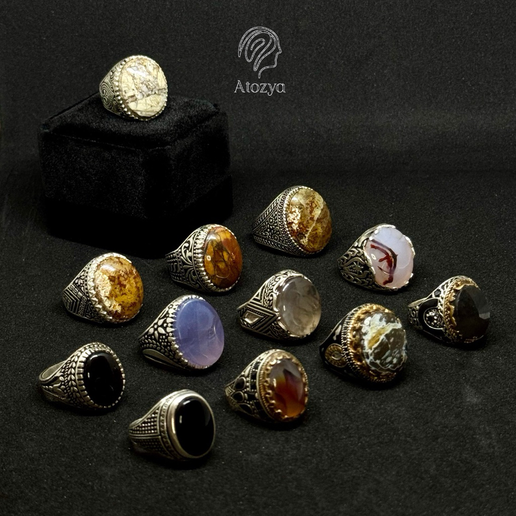 Cincin Akik Yaman Lavender Pria – Batu Akik Asli Natural – Cincin Perak Handmade Elegan Unik – Ring 