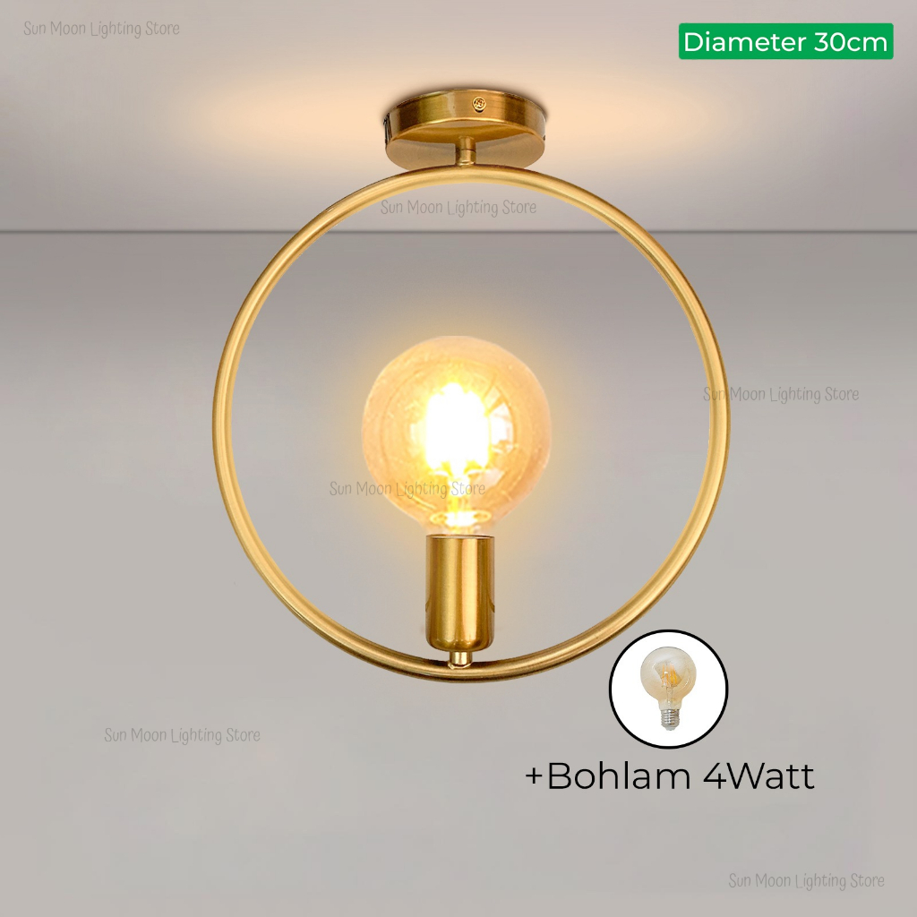 Lampu plafon hias body gold ring 30cm 35cm modern E27 ruang tamun minimalis light