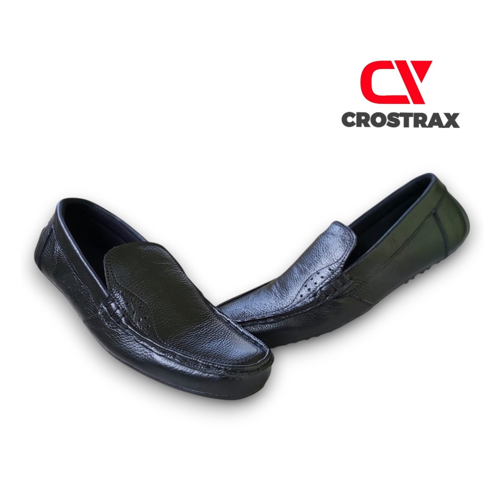 Sepatu pria slip On Crostrax Kulit Asli Hitam - Coklat Sepatu casual Pansus Formal Selop Slop Santai
