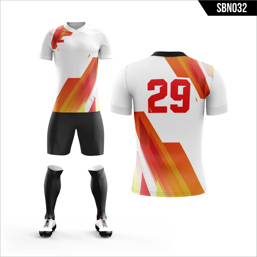 Jersey Futsal Putih Orange SBN032 Full Printing Free Request Nama No Punggung
